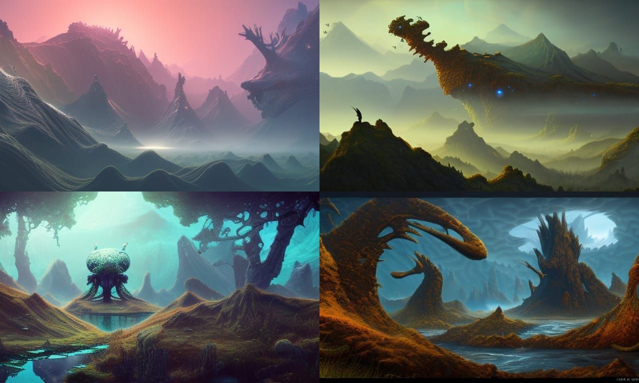 Fractal Interdimensional Alien Landscape in Matte Painting S...