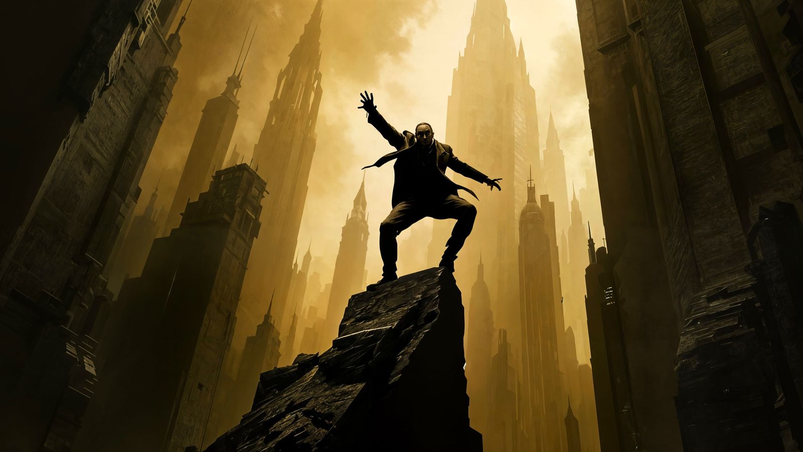 German Expressionist Visionary Balances on Futuristic Skyscr...