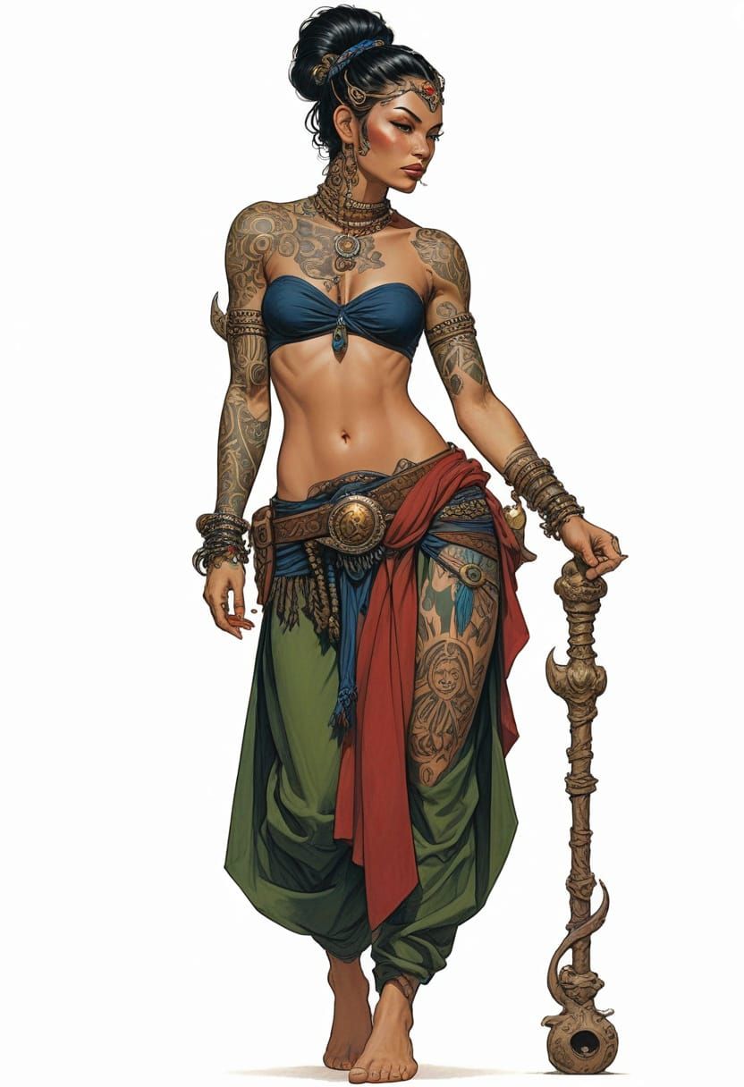 Polynesian Tattooed Courtesan Illustration in Fantasy Art St...