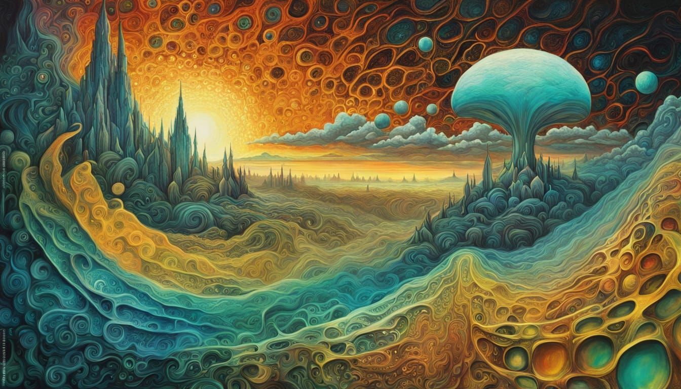 Surreal Crystal Cloudscape in Vibrant Impasto Colors