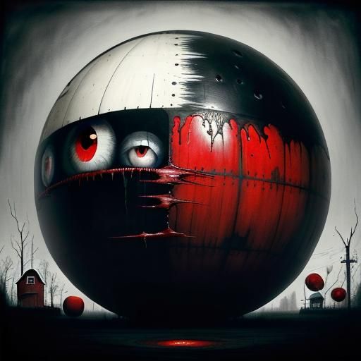 Surreal Eyeball Bowling Ball Eats Barn