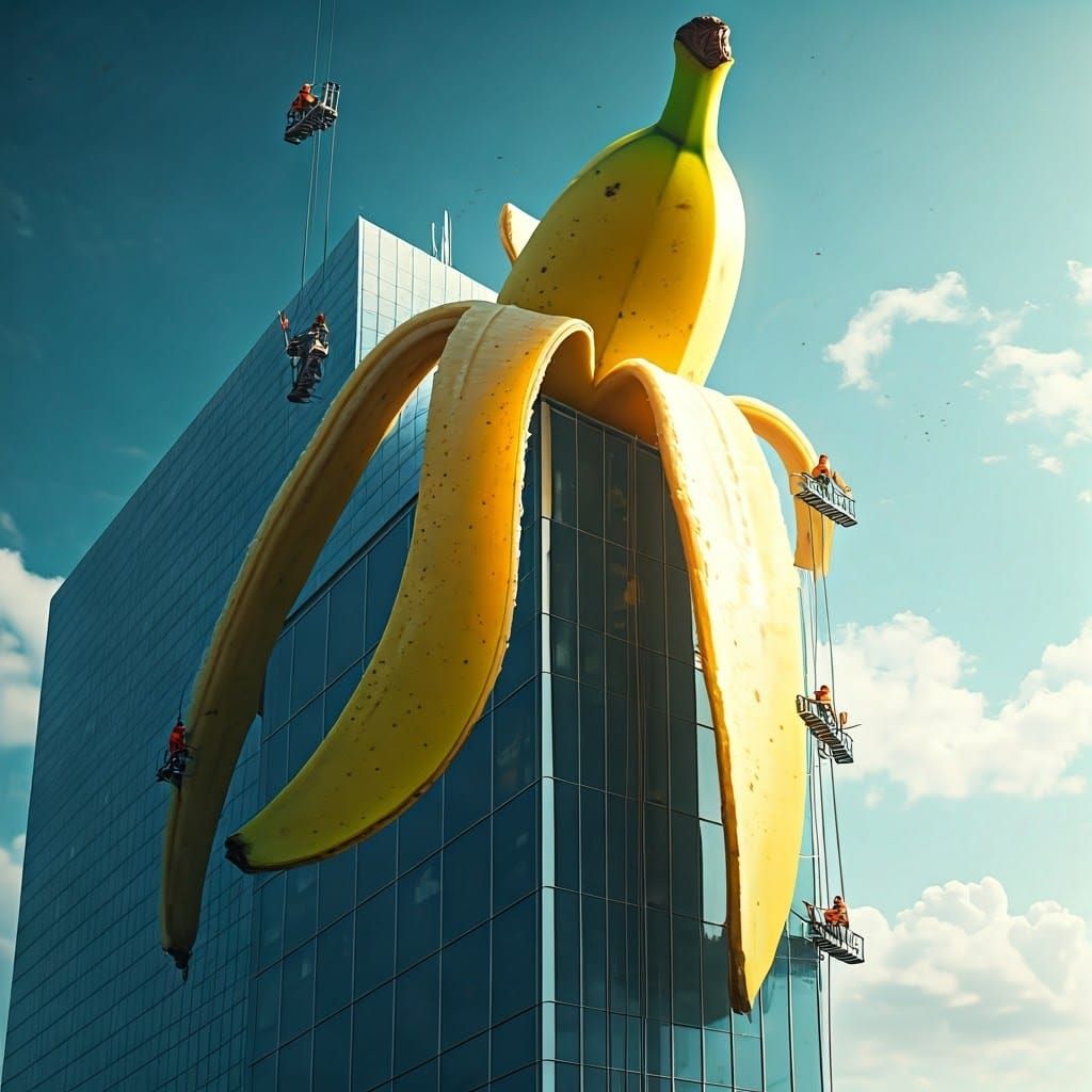 Colossal Banana Peel Prank in Hyper-Realistic Style