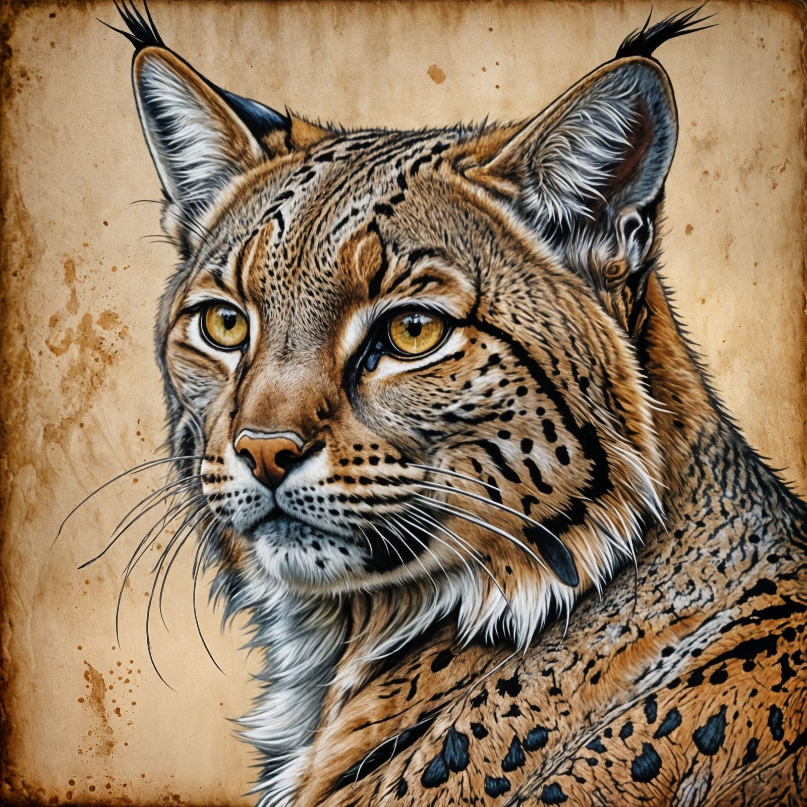 Bobcat in Albrecht Dürer Style Watercolor