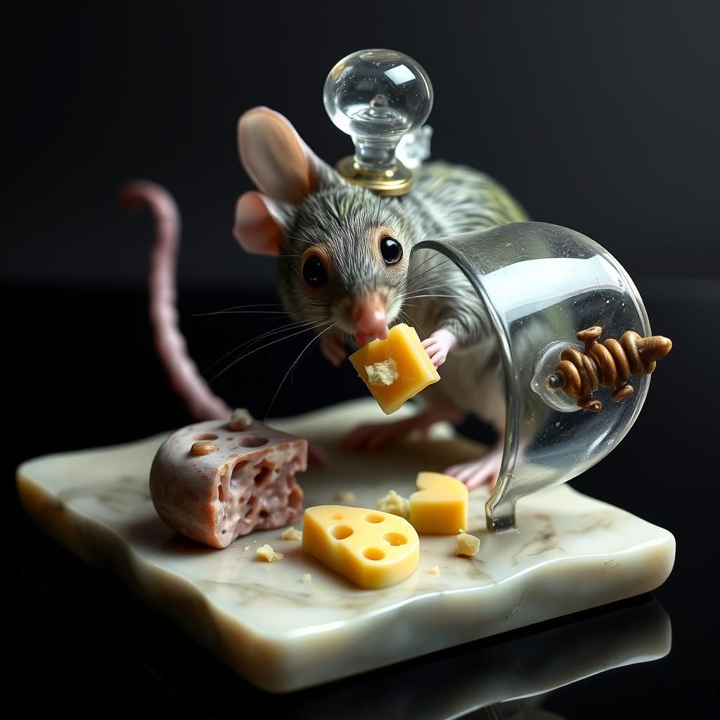 Mouse Steals Cheese: Enameled Glass Figurine