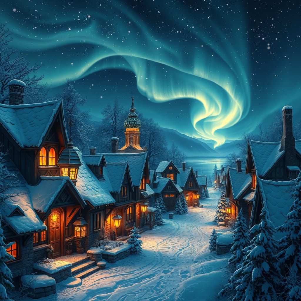 Breathtaking Christmas Eve Nightscape in Medieval European S...