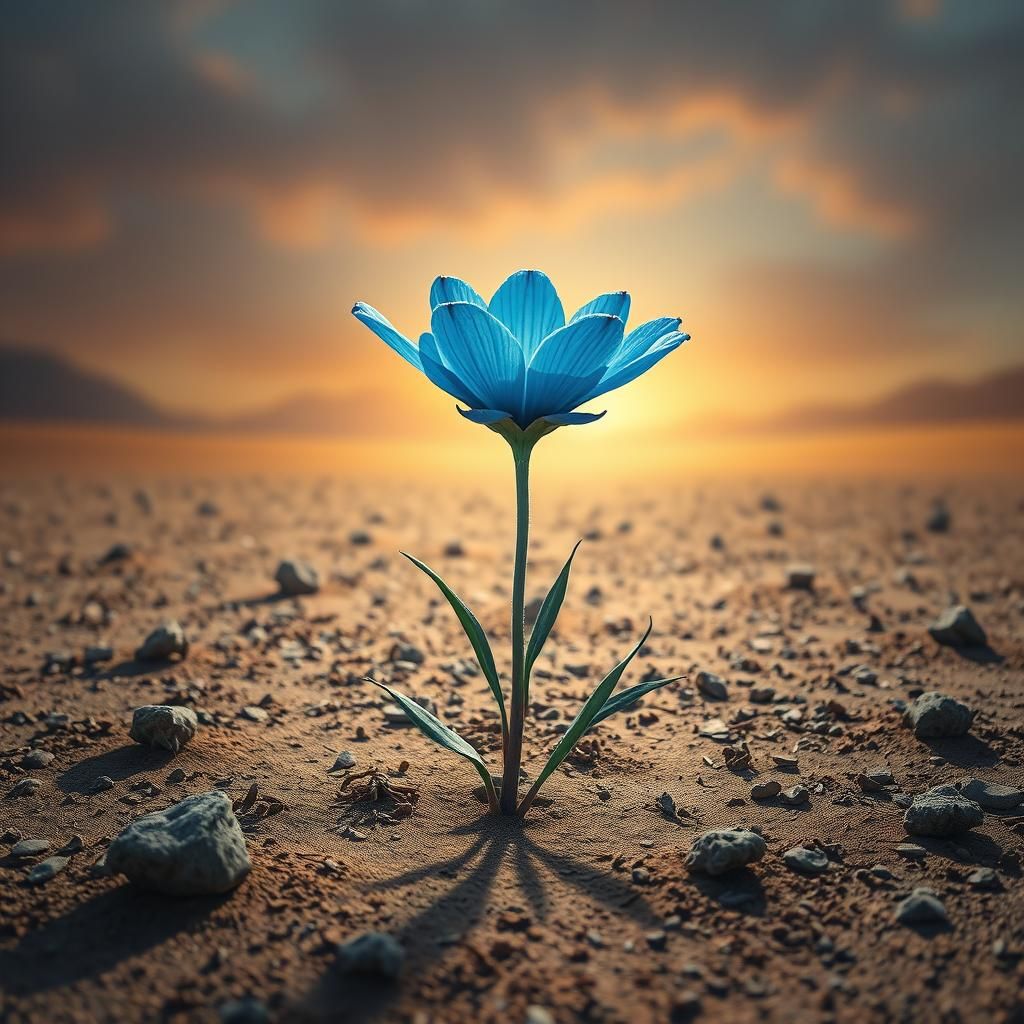 Blue Flower Blooms in Parched Desert Landscape