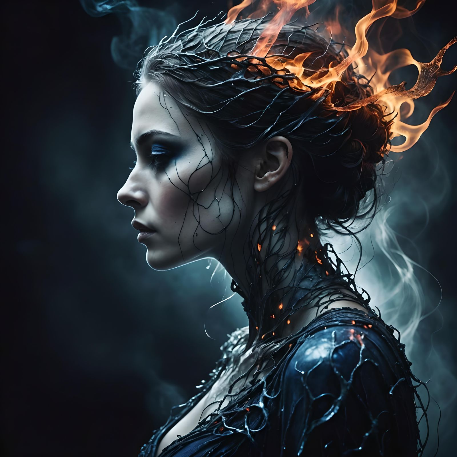 Surreal Glowing Flame Woman in Photo-realistic Style