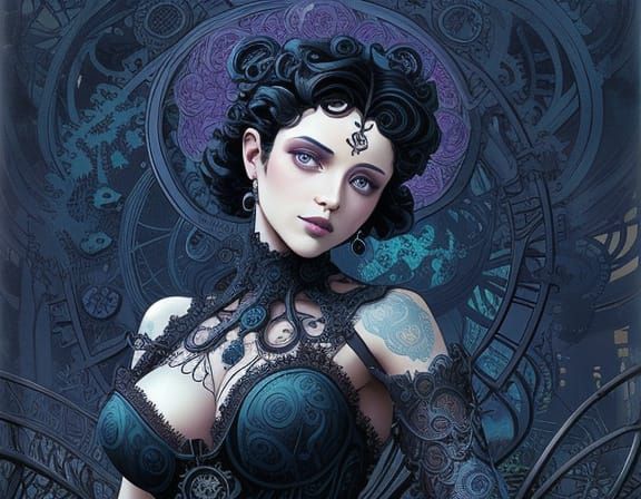 Ethereal Betty Boop in Industrial Grunge Art Nouveau