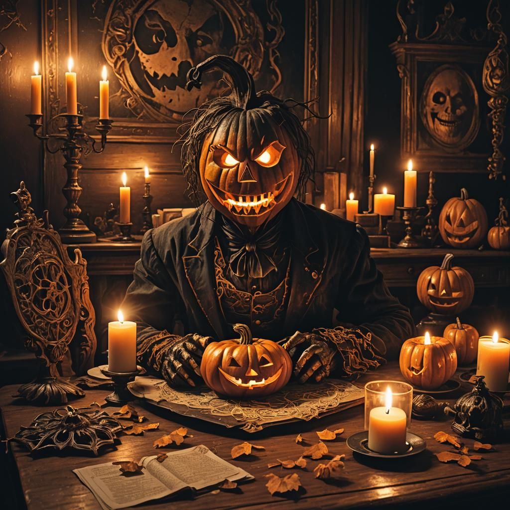 Sinister Jack-o-Lantern in Dark Victorian Setting