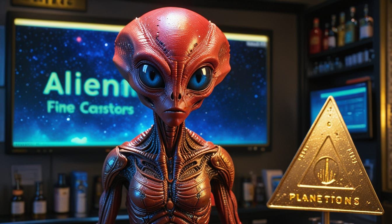 Alien at Planetary Customs Service in Alcohol Ink