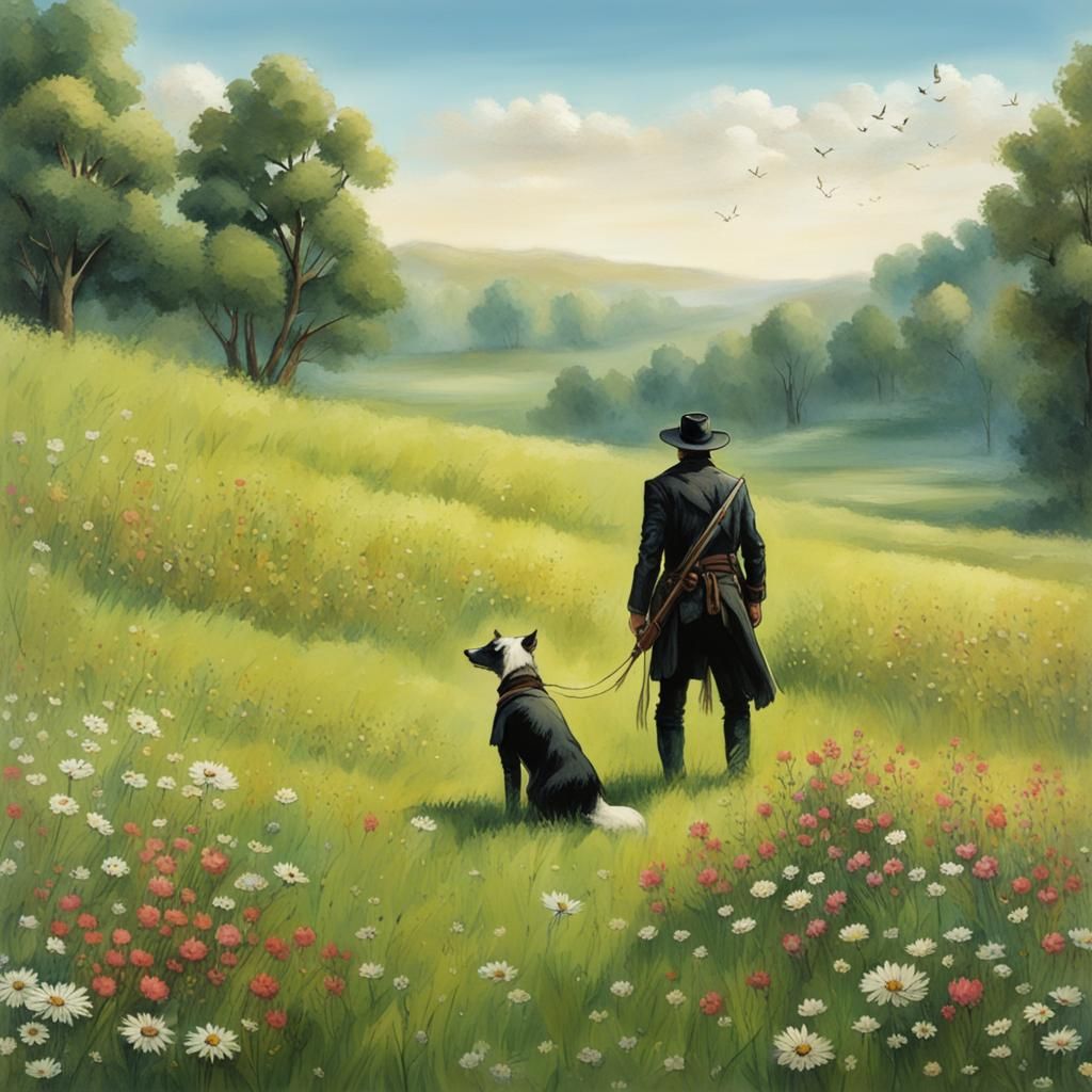 Lone Ranger and Dog in Flower Meadow
