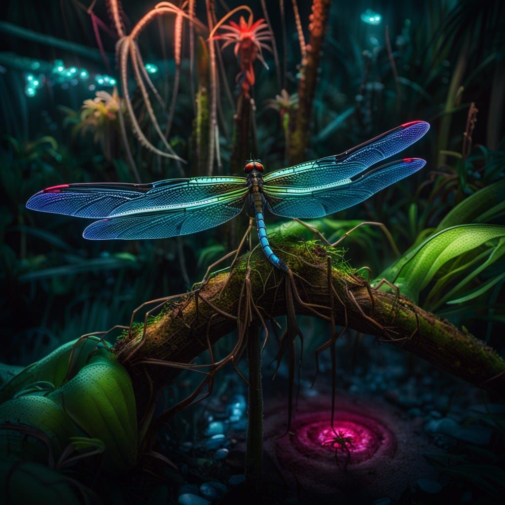 Bioluminescent Dragonflies in Biomechanical Subtropical Wetl...