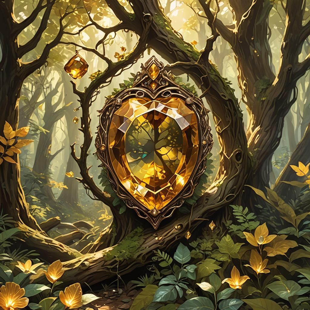 Enchanted Forest: Giant Citrine Jewel in Anime Style