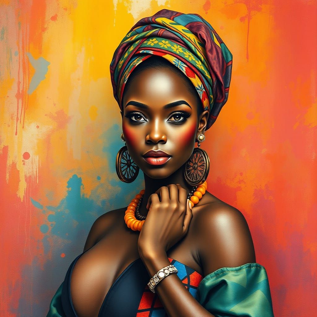 African Woman Portrait in Gouache and Watercolor Style