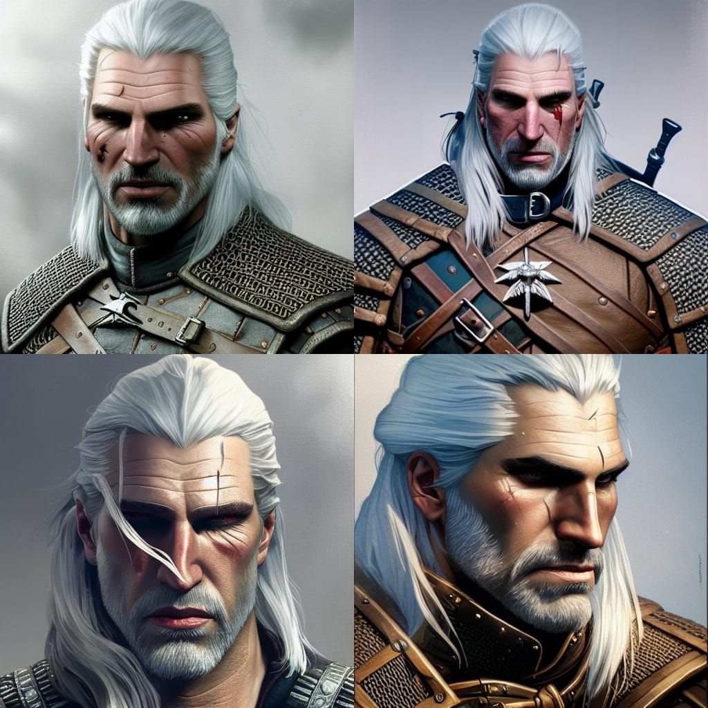 Geralt of Rivia Portrait in Hyperdetailed Style