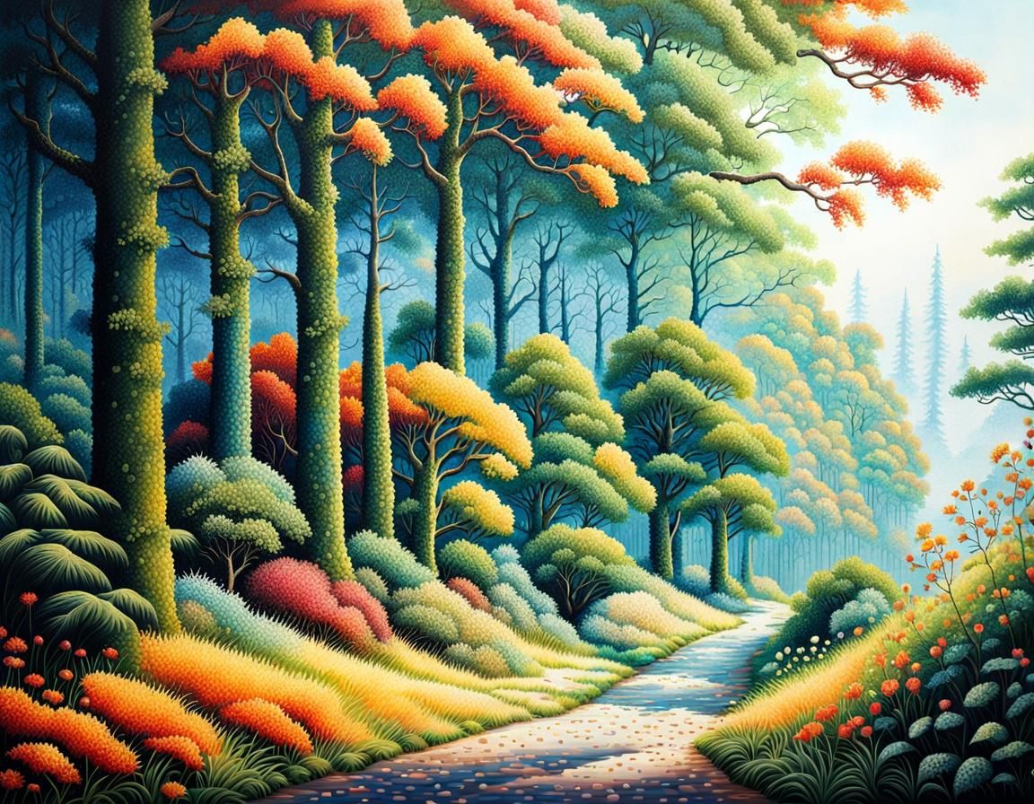 Pointillist Landscape: A Dot-Based Masterpiece