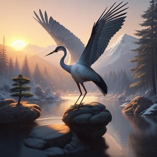 Zen River Scene with Pine Tree