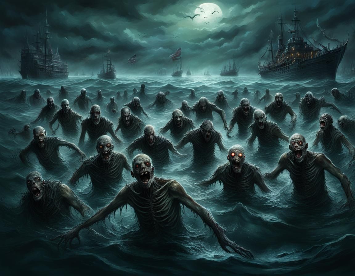 Underwater Zombie Dance: A Dark Digital Painting