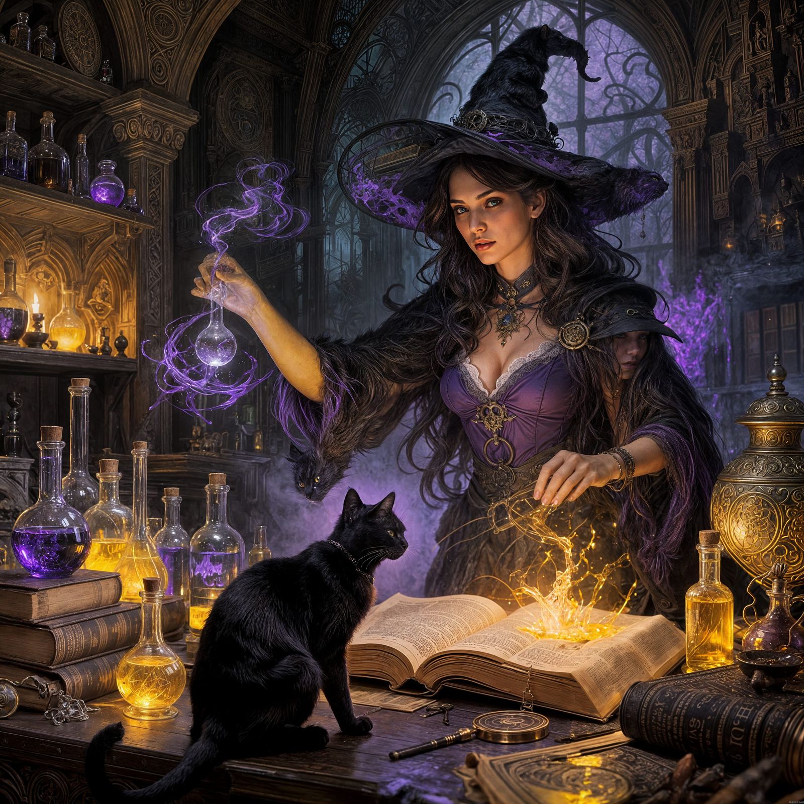 Powerful Witch Casting Spell in Detailed Laboratory