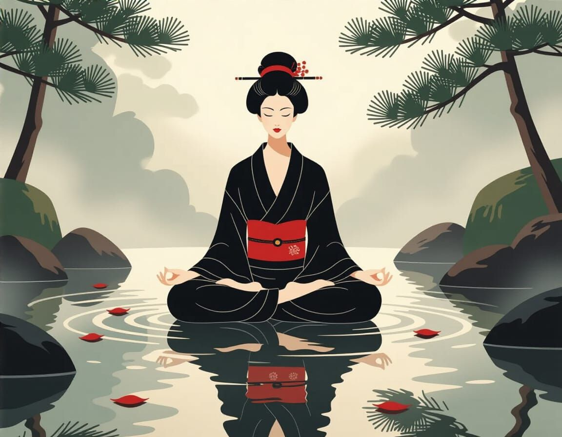 Onsen Serenity: Meditating Figure in Noir Renoir Style