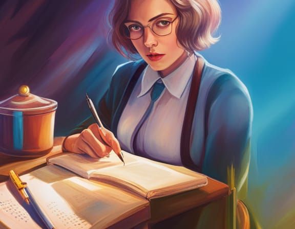 Woman Writing: Triadic Colors Poster Art
