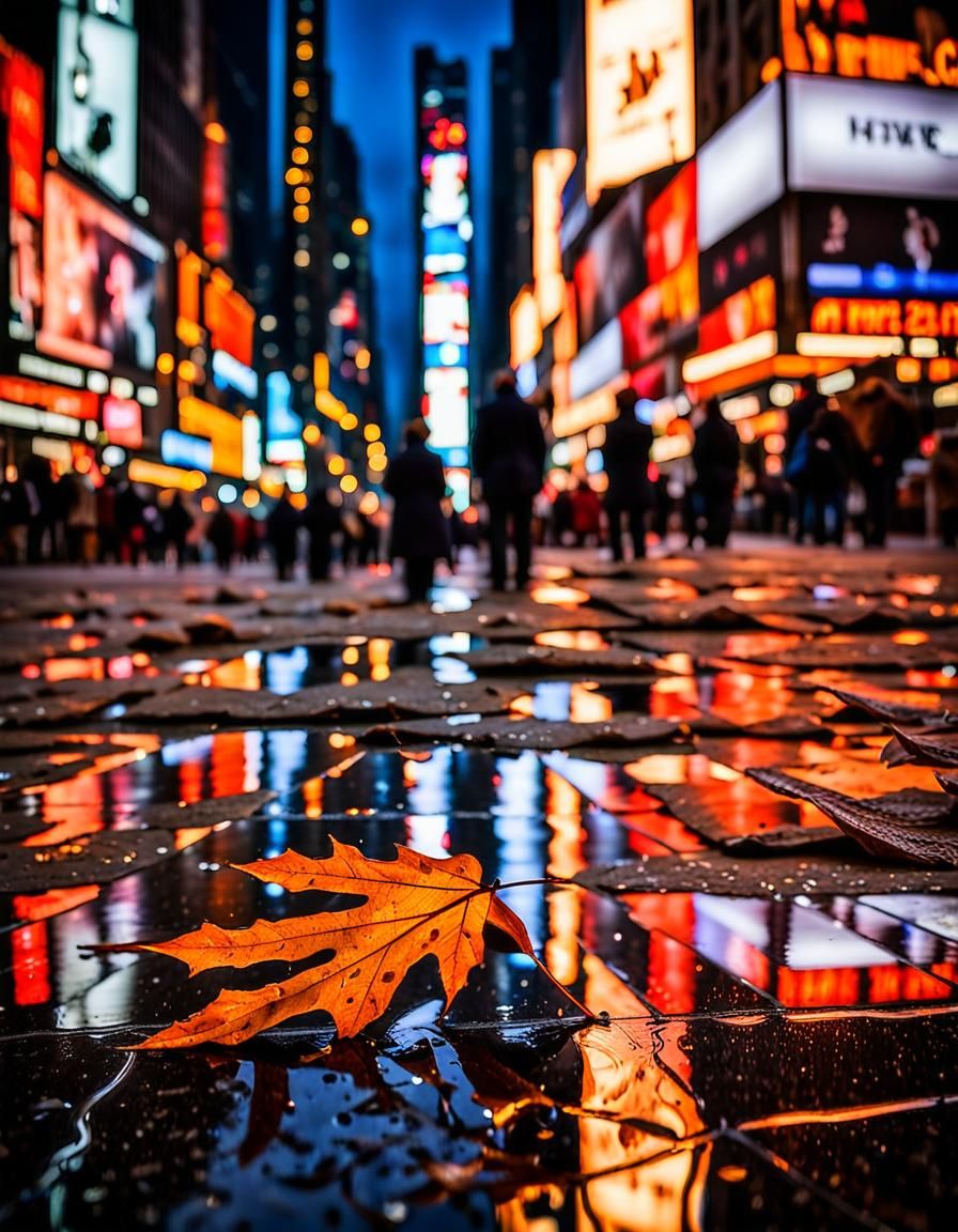 Times Square Reflection at Night