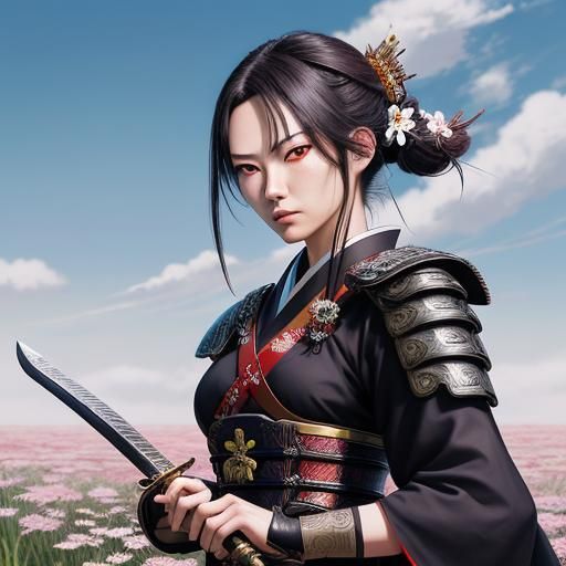 Samurai Girl Readying for Battle in Anime Style