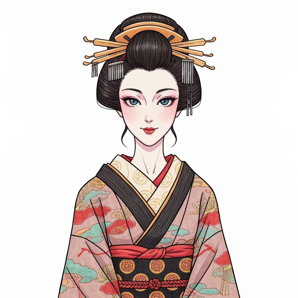 Anime Geisha Portrait in Art Nouveau Style
