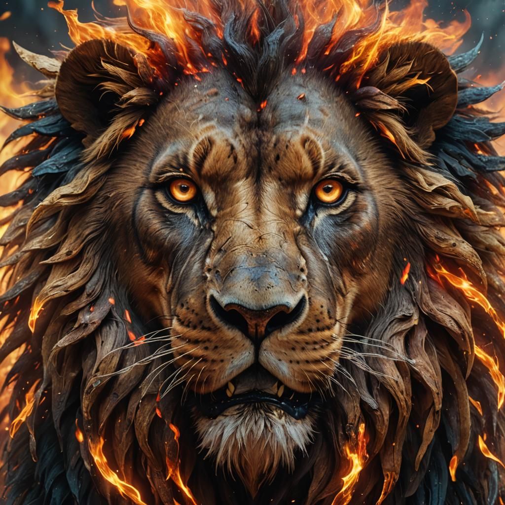 Fiery Lion Close-Up: Detailed Fantasy Concept Art