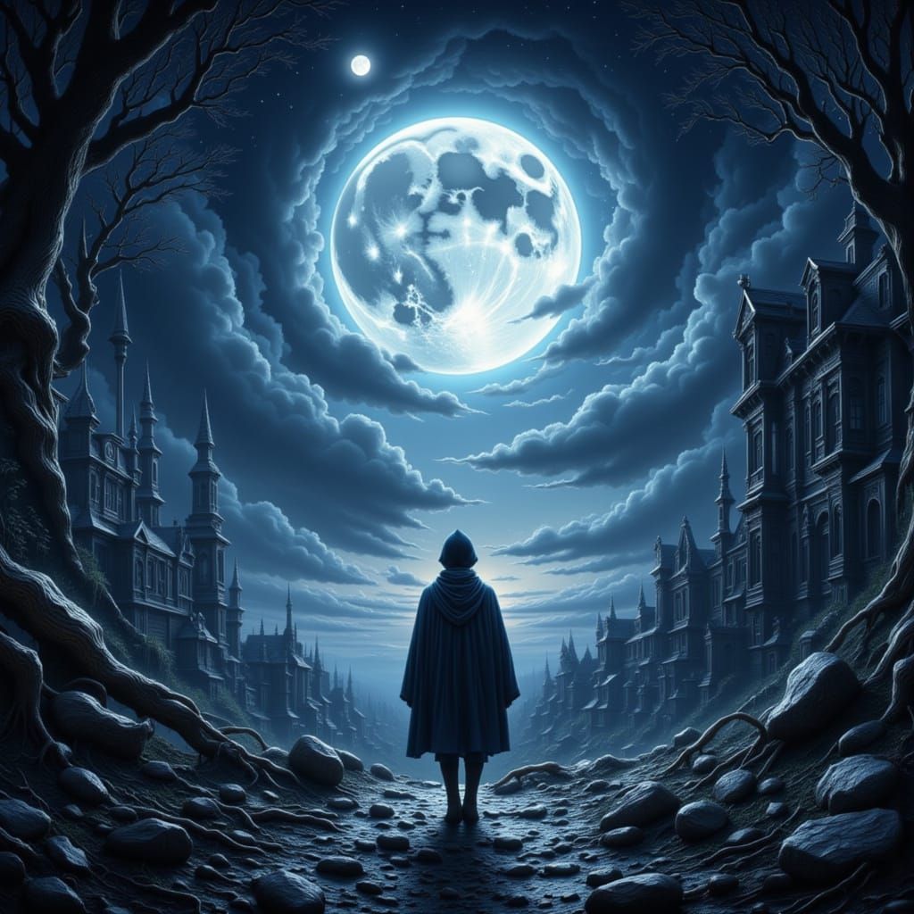 Lone Figure Befriends Moon in Epic 3D Cinematic