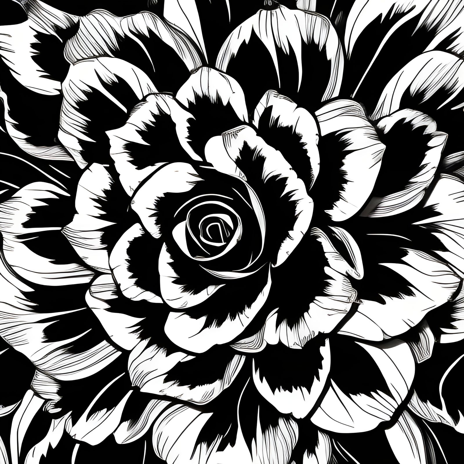 Detailed Rose Coloring Page in Black and White
