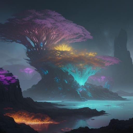 Ethereal Myria in Cyberpunk Landscape