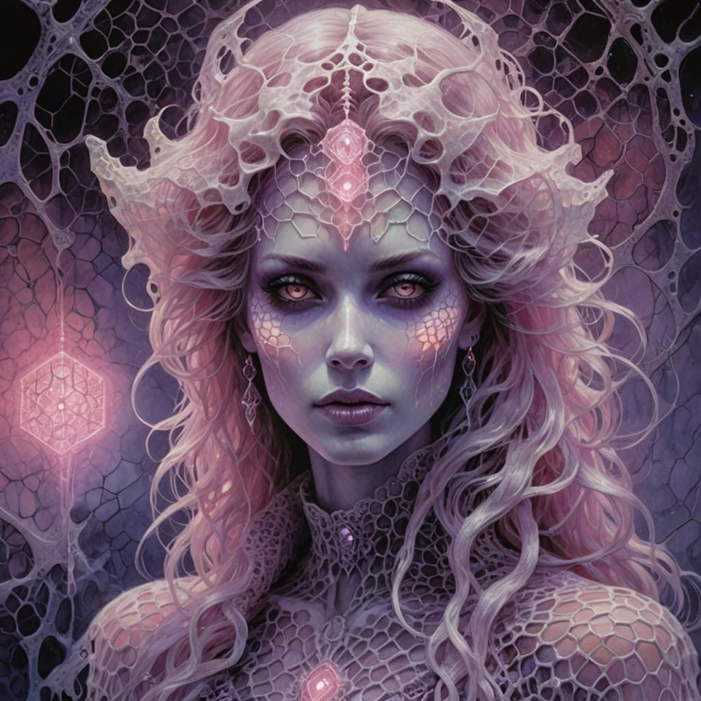 Bioluminescent Ice Queen with Crystal Lattice Face