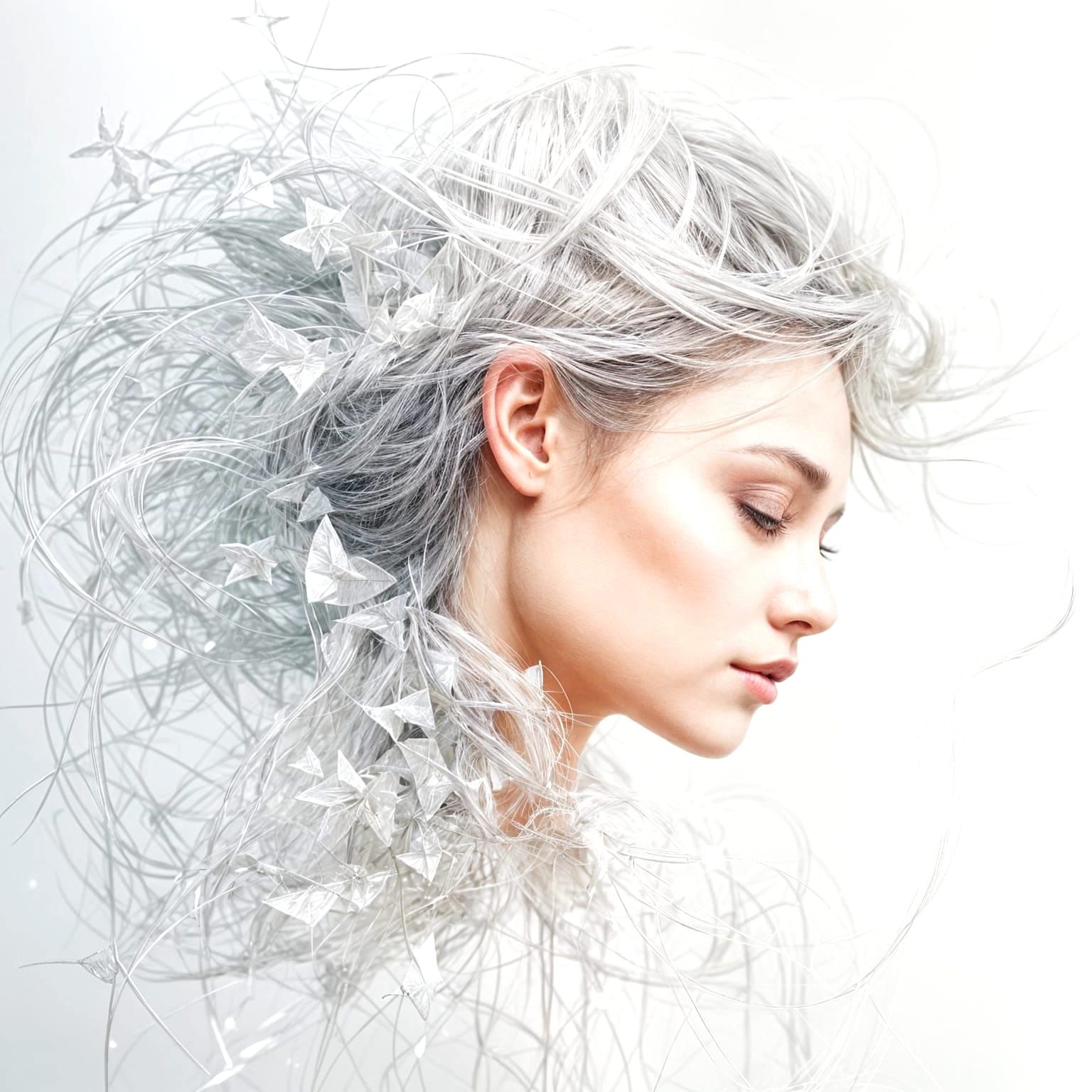 Woman with Geometric Hairstyle in Watercolor Style