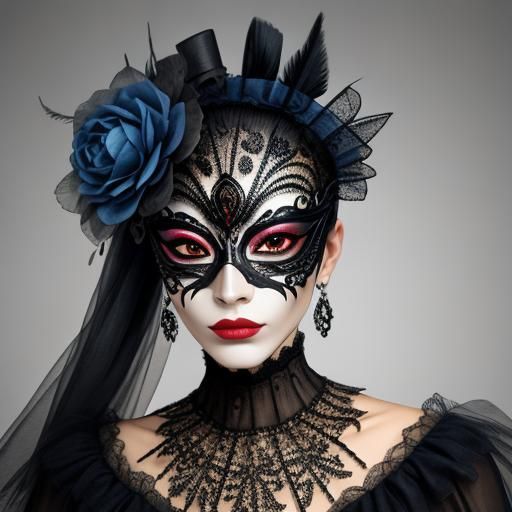 Surreal Masked Figure at a Masquerade