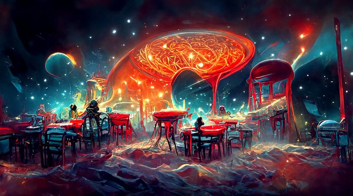 Cosmic Cafe: A Dreamlike Sci-Fi Landscape