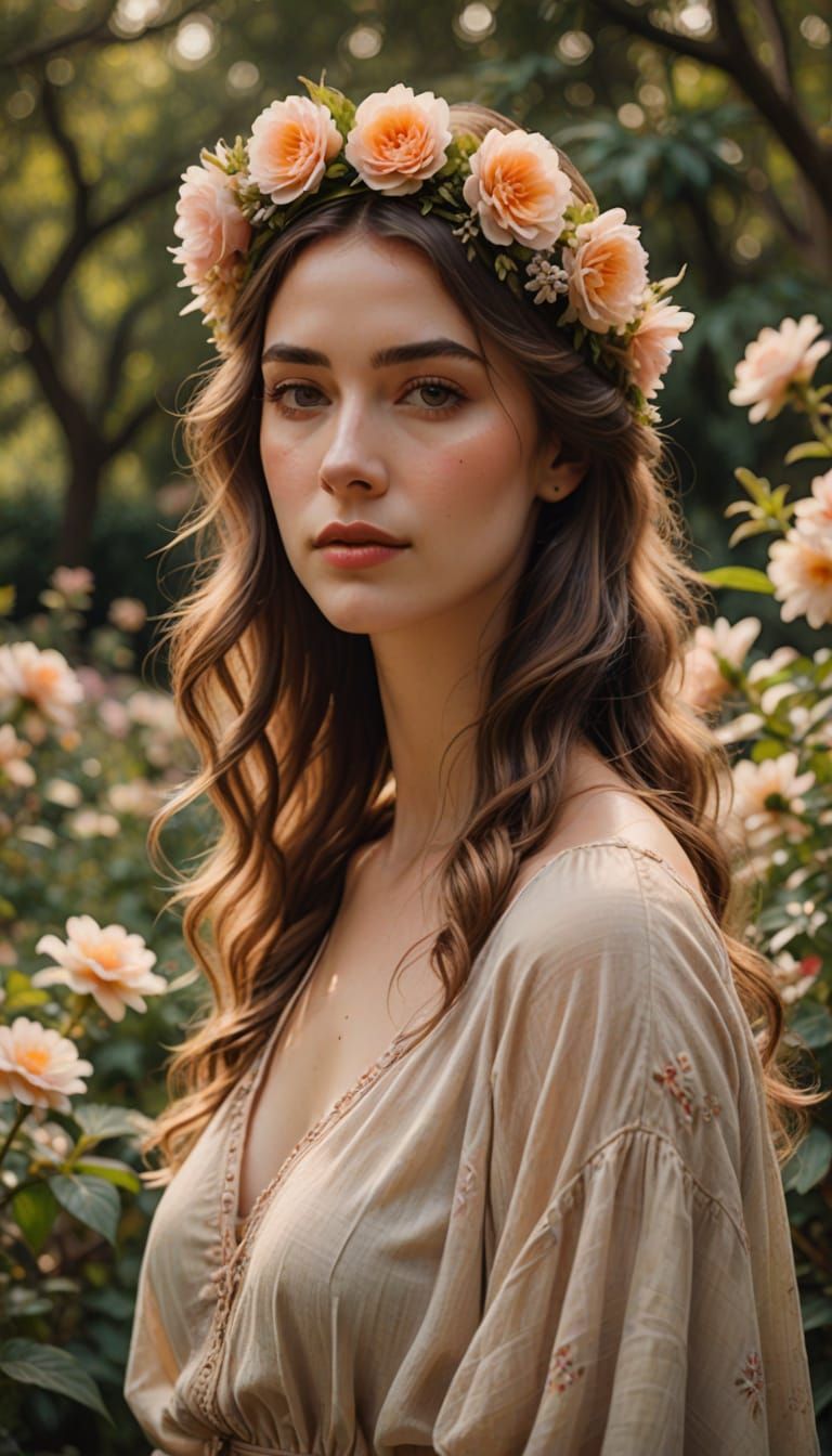 Elegant Young Woman in a Serene Garden