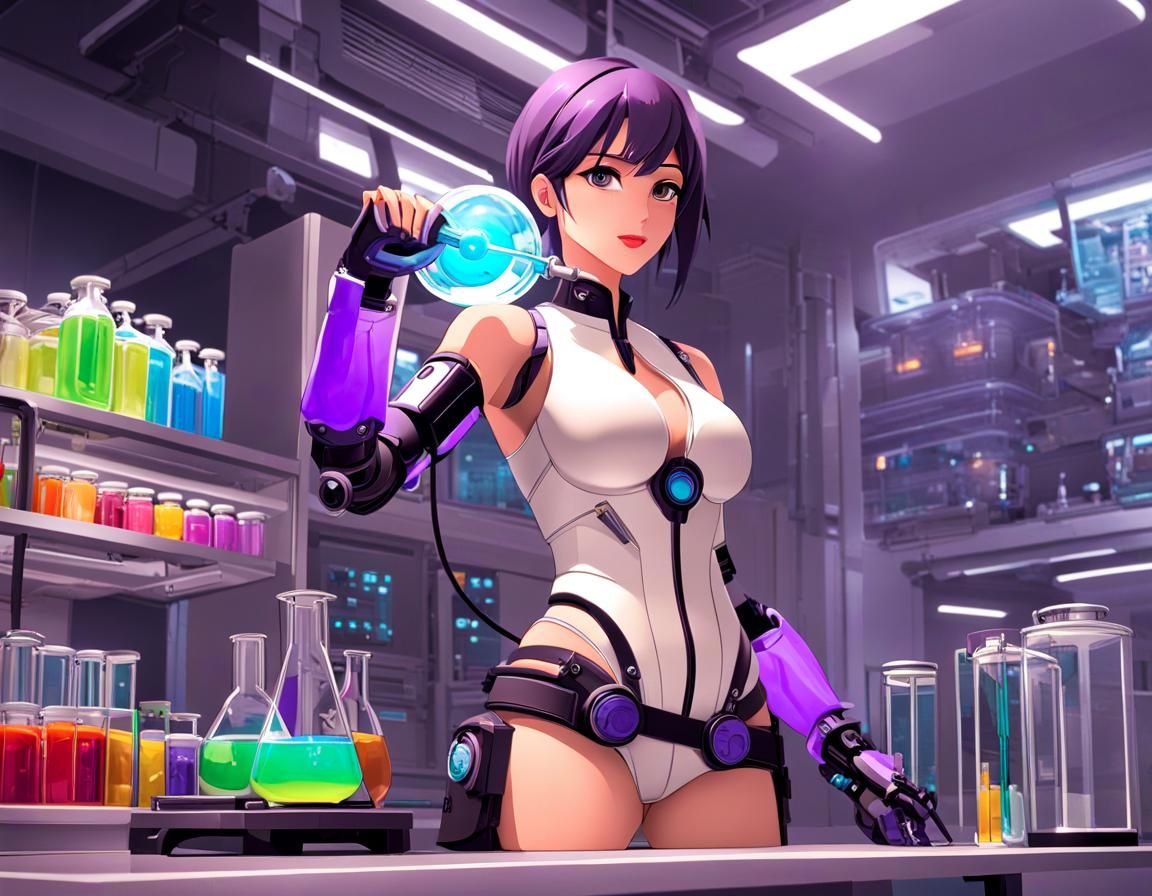 Cyberpunk Mad Scientist with Prosthetic Arm