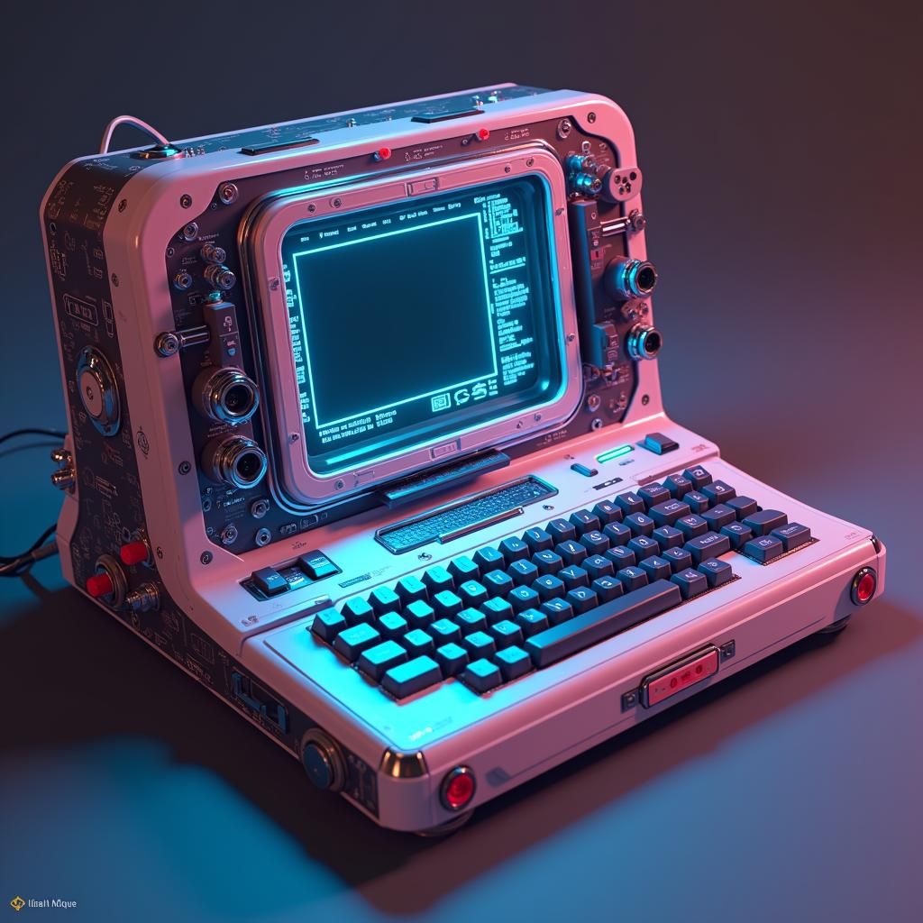 Retro 8-Bit Computer in Futuristic Neon Shell