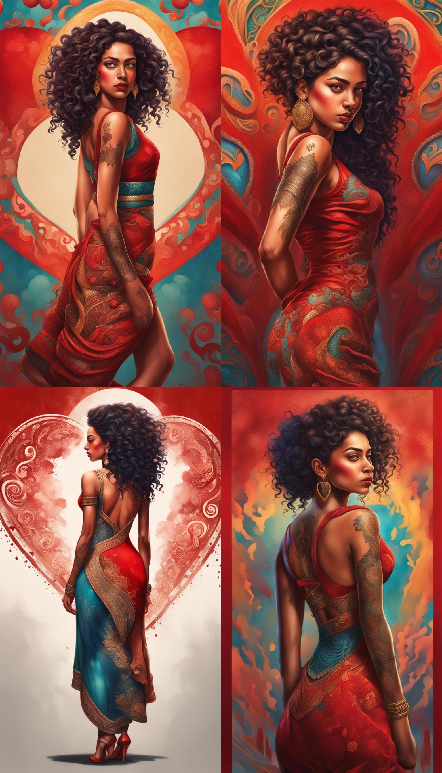 Indian Woman in Red Dress, Hyperrealistic Digital Art