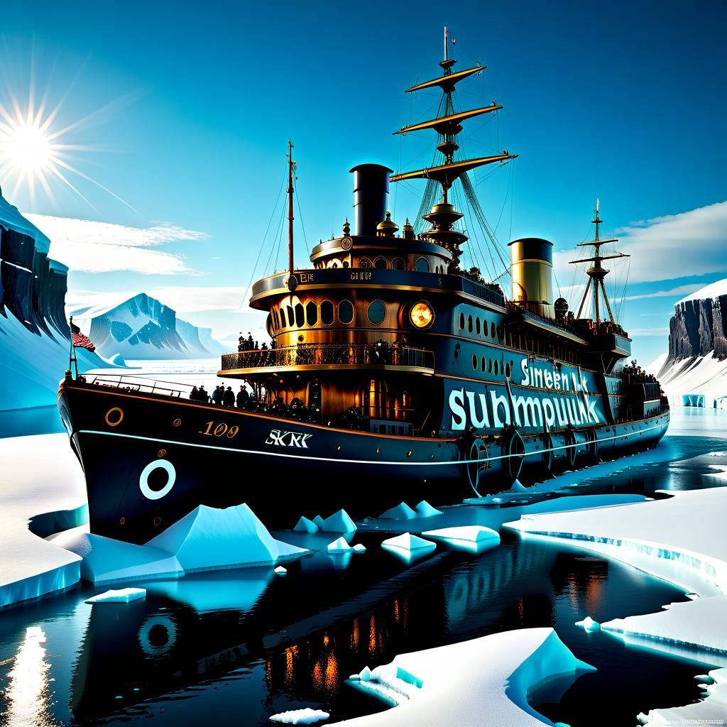 Steampunk Icebreaker in Arctic Setting