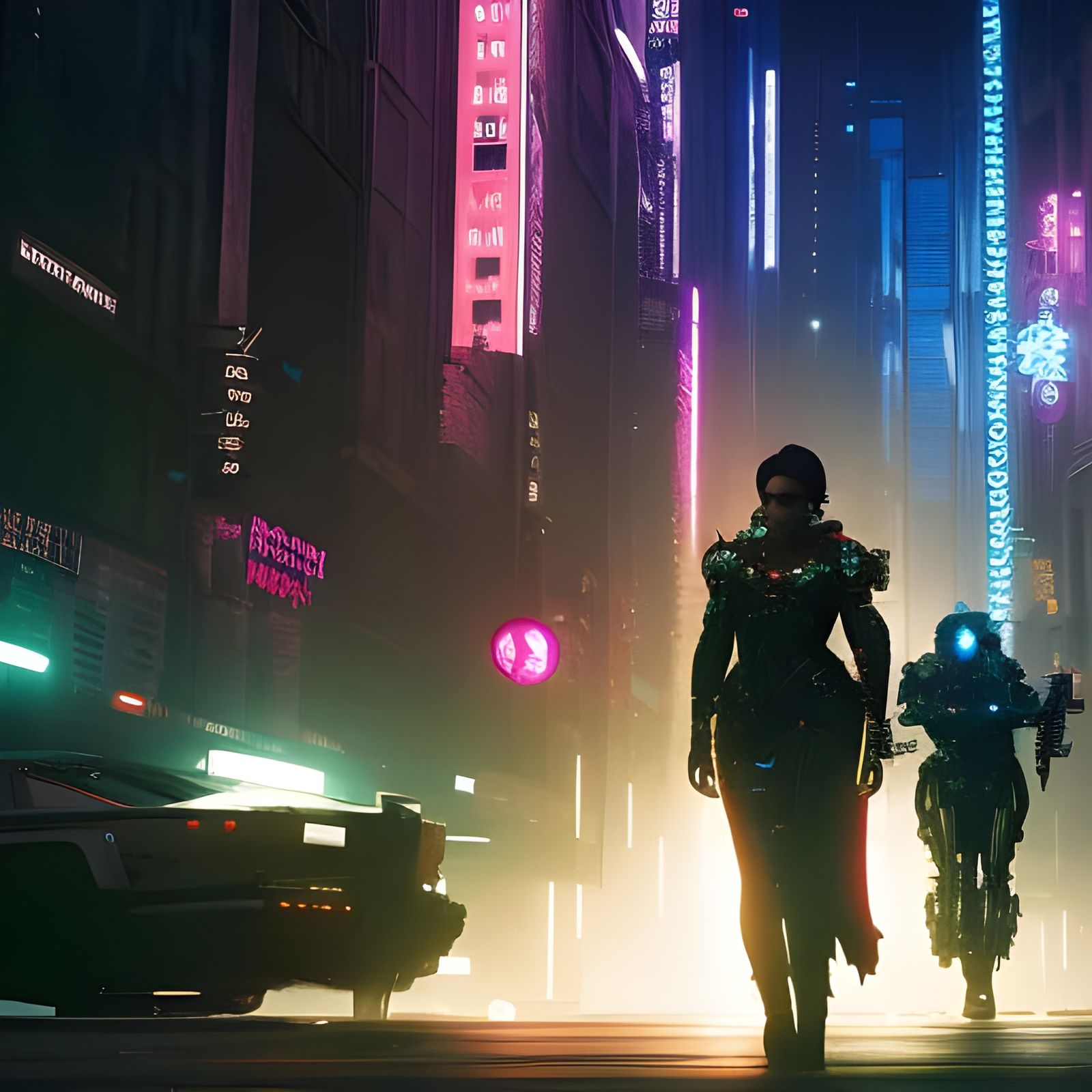 Cyberpunk Detective Squad in Neon Cityscape