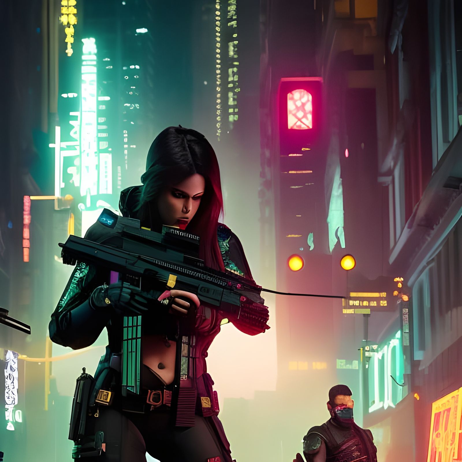 Cyberpunk Detective Squad in Neon Cityscape
