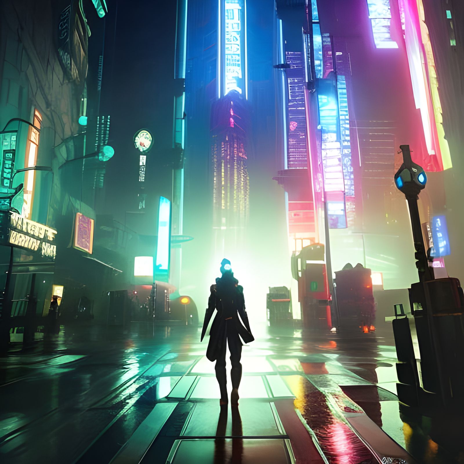 Cyberpunk Detective Squad in Neon City Streets