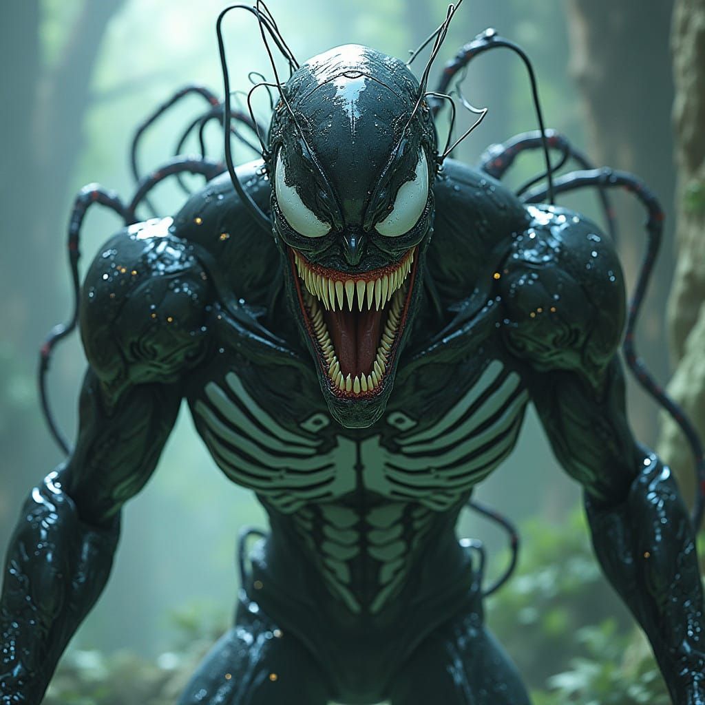 Cybernetic Venom Omnitrix Hybrid in Dark Futuristic Style