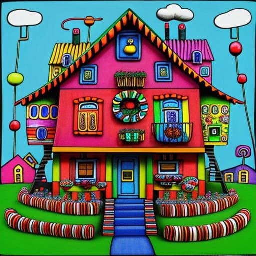 Whimsical Candy Castle in Hundertwasser Style