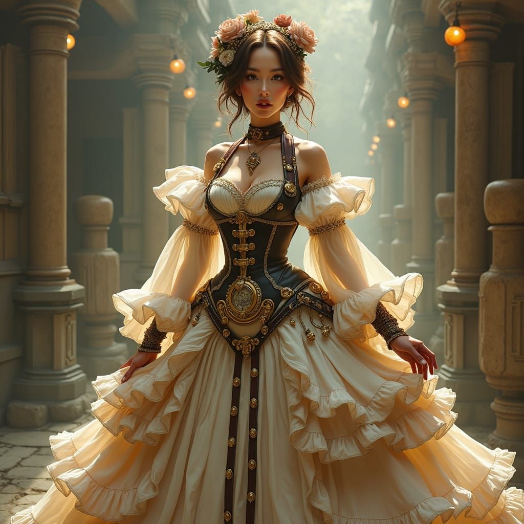Steampunk Lady in Victorian Gown, Digital Art
