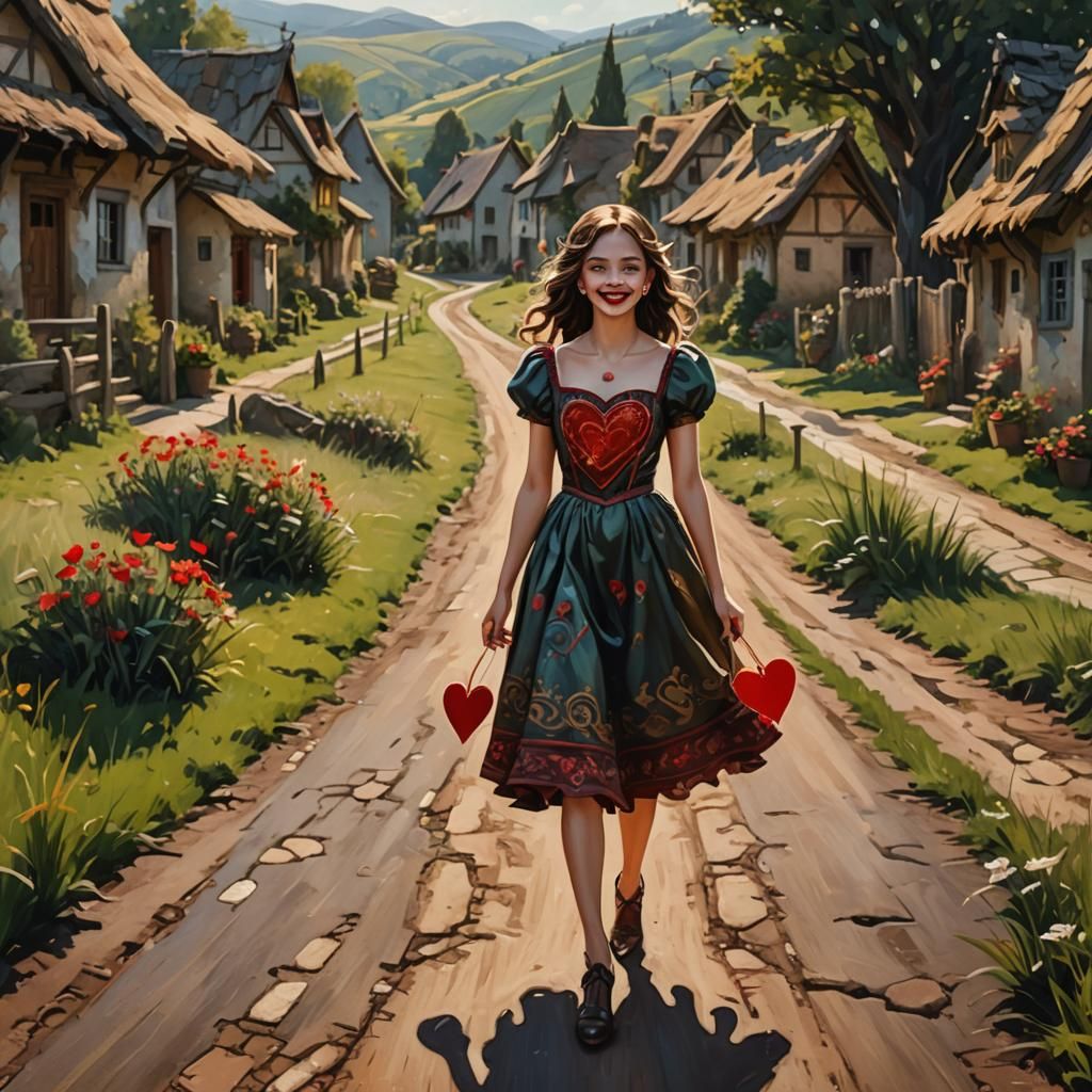 Girl in Heart Dress: Art Nouveau Fantasy