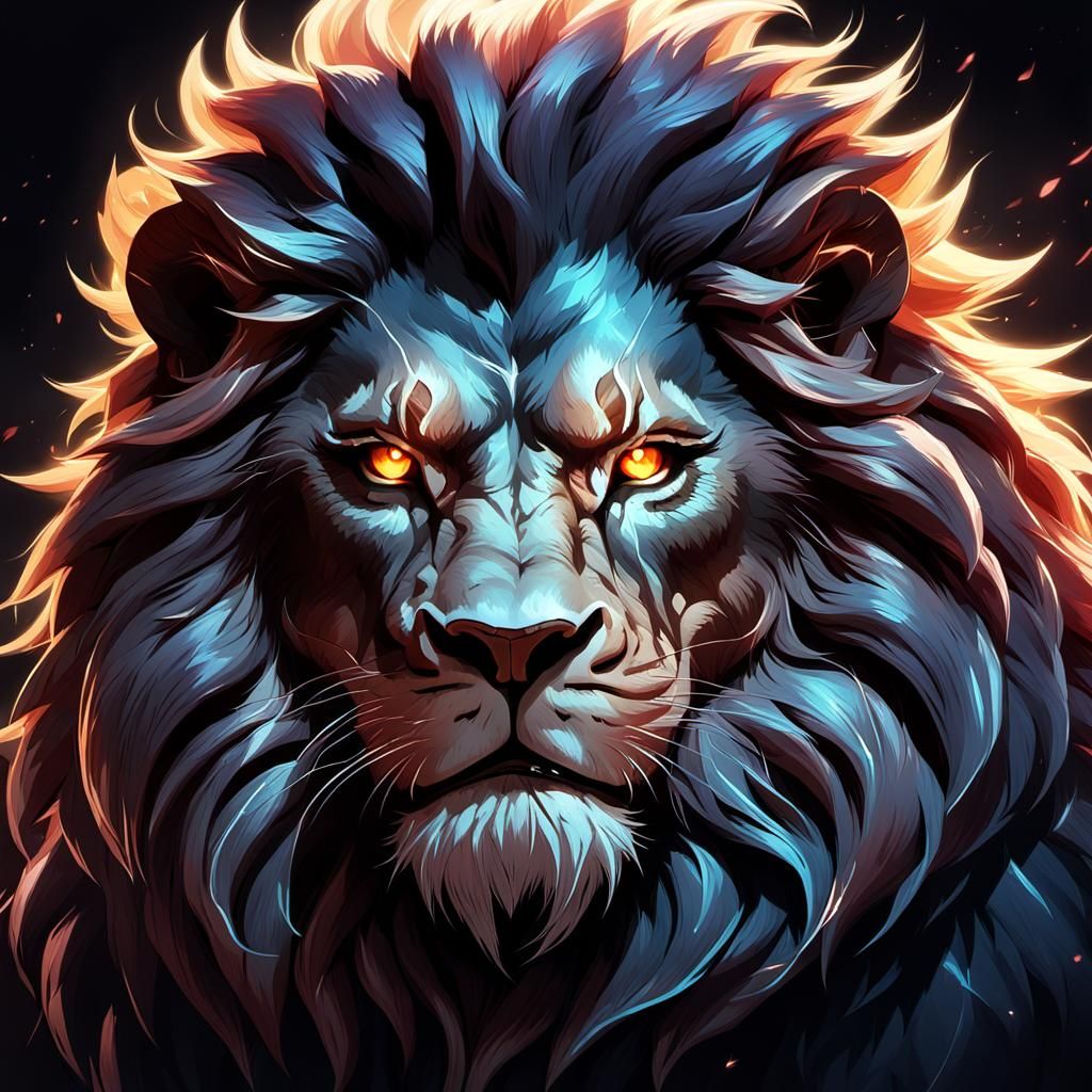 Furious Lion with Glowing Mane Fantasy Illustration