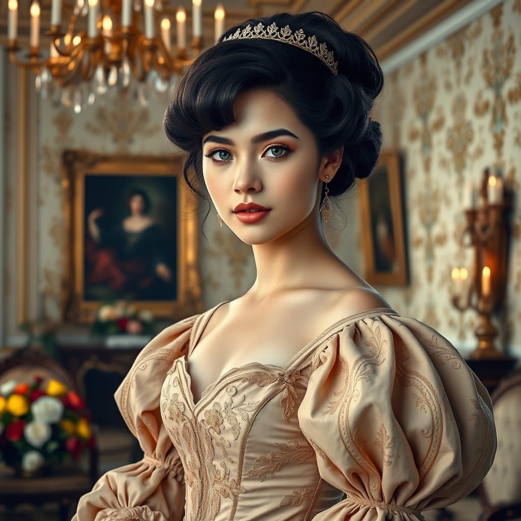 Elegant Young Woman in Victorian-Era Splendor